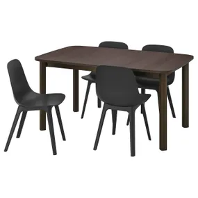 IKEA STRANDTORP СТРАНДТОРП / ODGER ОДГЕР, стіл+4 стільці, коричневий/антрацит, 150/205/260x95 см 193.886.47 фото