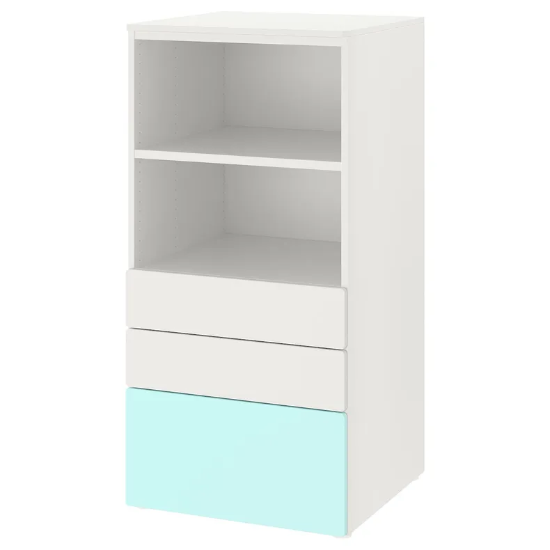 IKEA SMÅSTAD СМОСТАД / PLATSA ПЛАТСА, книжкова шафа, білий блідо-бірюзовий / з 3 шухлядами, 60x57x123 см 893.878.09 фото №1