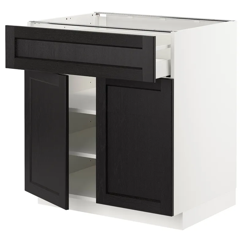 IKEA METOD МЕТОД / MAXIMERA МАКСИМЕРА, напольный шкаф с ящиком / 2дверцами, белый / Лерхиттан с черными пятнами, 80x60 см 594.582.85 фото №1