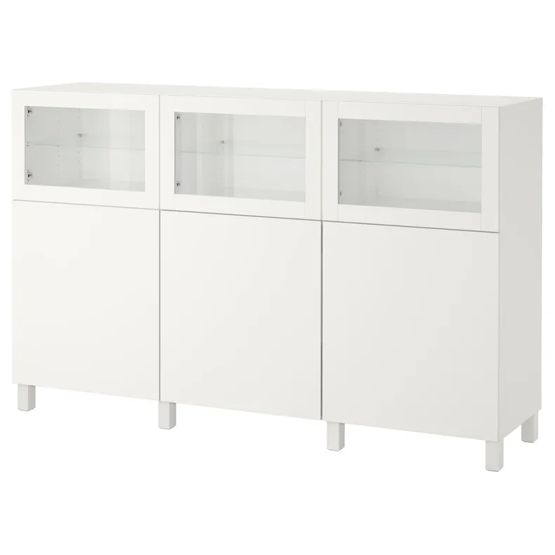 IKEA BESTÅ БЕСТО, комбинация для хранения с дверцами, белое прозрачное стекло Lappviken / Sindvik, 180x42x112 см 092.080.29 фото №1