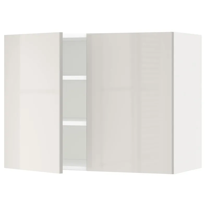 IKEA METOD МЕТОД, навісна шафа з полицями / 2 дверцят, білий / Ringhult світло-сірий, 80x60 см 994.668.44 фото №1