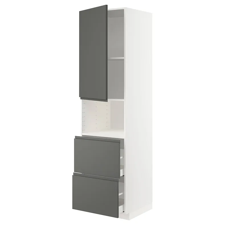 IKEA METOD МЕТОД / MAXIMERA МАКСІМЕРА, висока шафа для мікрох печі, 2 шухл, білий / Voxtorp темно-сірий, 60x60x220 см 694.659.40 фото №1