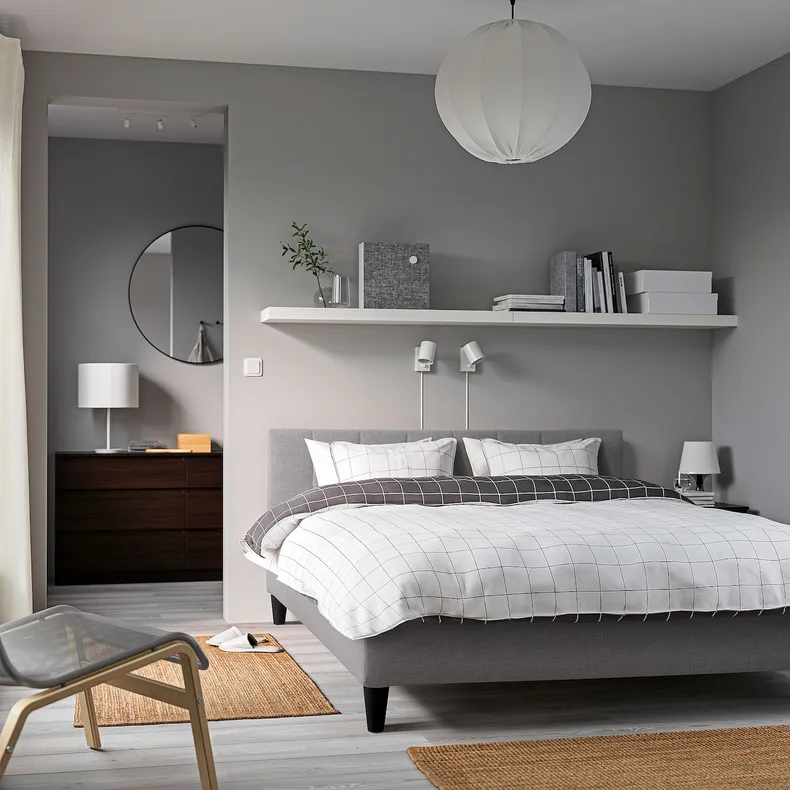 IKEA FALUDDEN ФАЛУДДЕН, каркас кровати с обивкой, серый, 140x200 см 605.635.01 фото №7