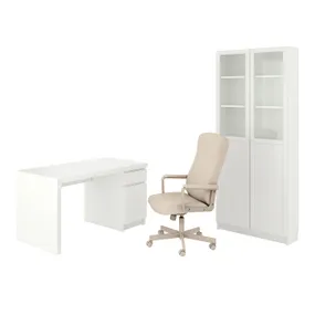 IKEA MALM / MILLBERGET МАЛЬМ / МИЛЛБЕРГЕТ / BILLY / OXBERG БИЛЛИ / ОКСБЕРГ, стол и комбинация для хранения, и вращающийся стул белый / бежевый 794.363.77 фото
