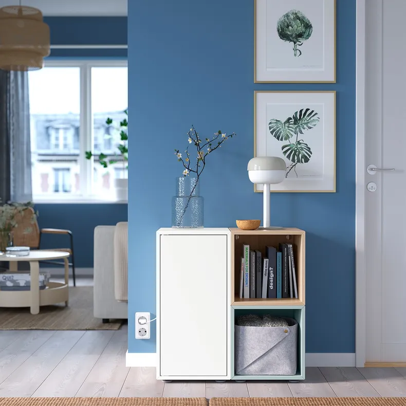 IKEA EKET ЭКЕТ, комбинация шкафов с ножками, белый / мореный дуб, имитация светлого серо-голубого цвета, 70x35x72 см 095.493.87 фото №2