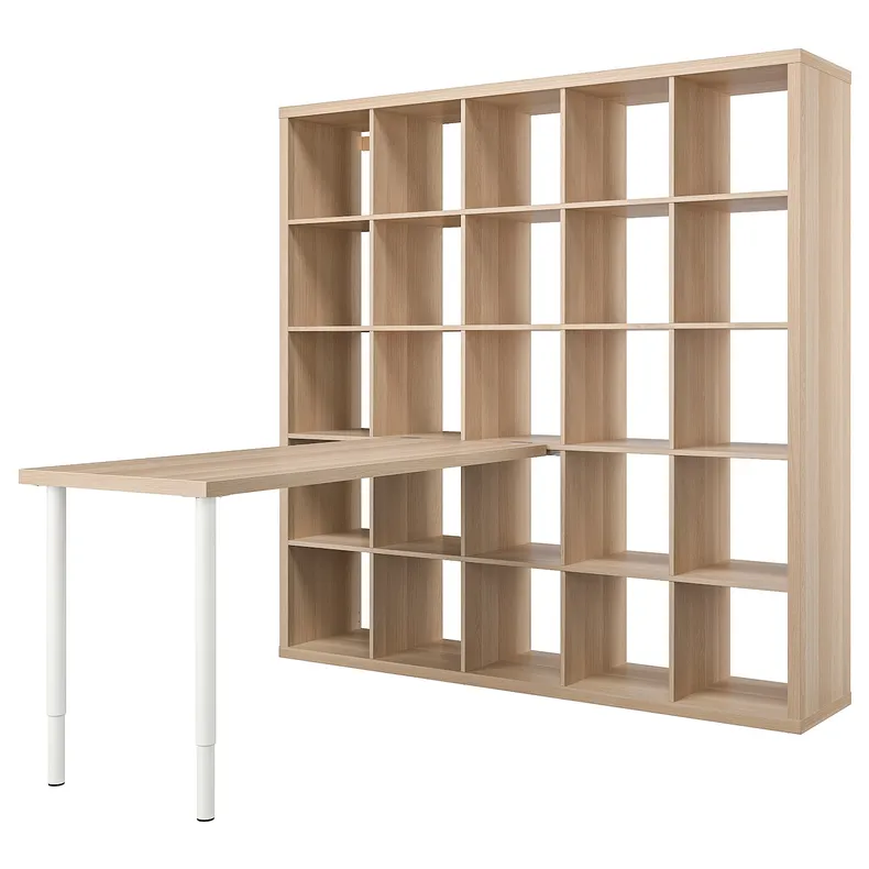 IKEA KALLAX КАЛЛАКС / LAGKAPTEN ЛАГКАПТЕН, стол, комбинация, белый / дуб, окрашенный в белый цвет, 182x179x182 см 894.816.61 фото №1