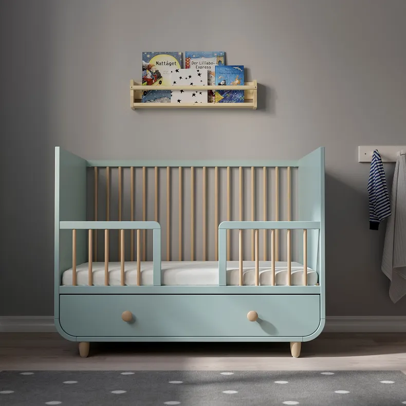 IKEA MYLLRA МЮЛЛЬРА, дитяче ліжко з шухлядами, світло-бірюзовий, 60x120 см 804.626.19 фото №10