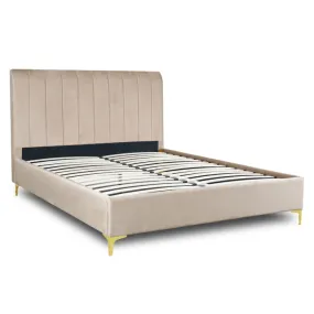 Кровать двуспальная бархатная MEBEL ELITE MARCELO Velvet, 160x200 см, бежевый фото