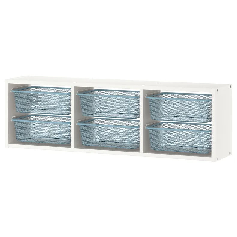 IKEA TROFAST ТРУФАСТ, настенный модуль для хранения, белый / серый / синий, 99x21x30 см 595.333.60 фото №1