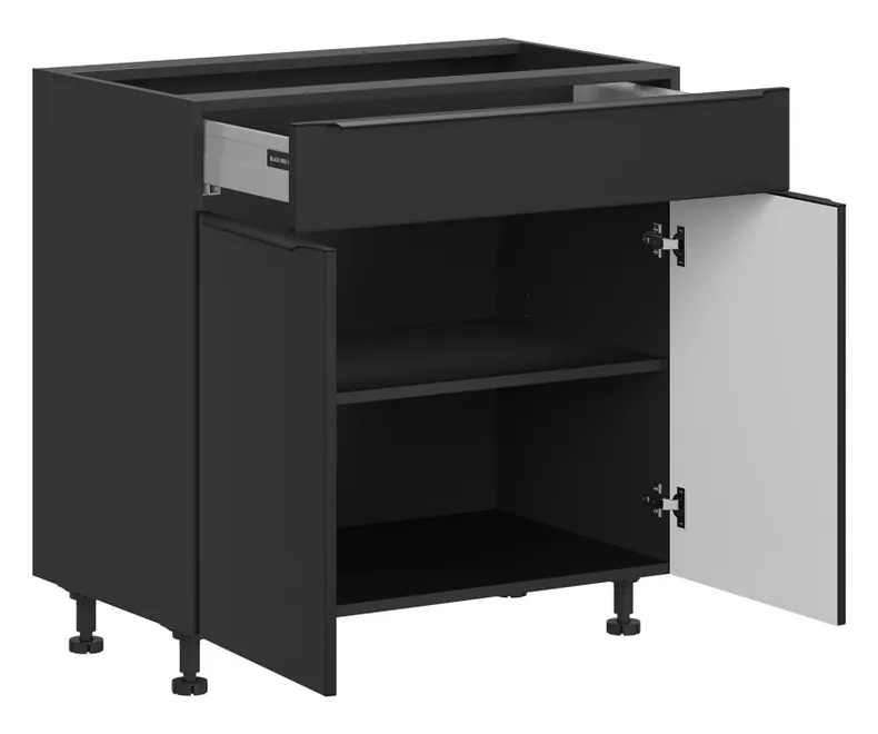 BRW Двухдверный кухонный шкаф Sole L6 80 см с ящиком с плавным закрыванием черный матовый, черный/черный матовый FM_D1S_80/82_L/P/STB-CA/CAM фото №3
