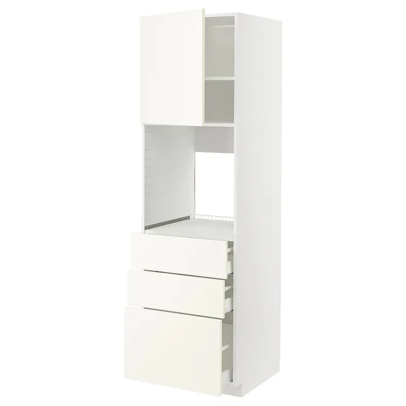 IKEA METOD МЕТОД / MAXIMERA МАКСИМЕРА, высокий шкаф д / духовки / дверь / 3ящика, белый / Вальстена белый, 60x60x200 см 895.074.49 фото №1