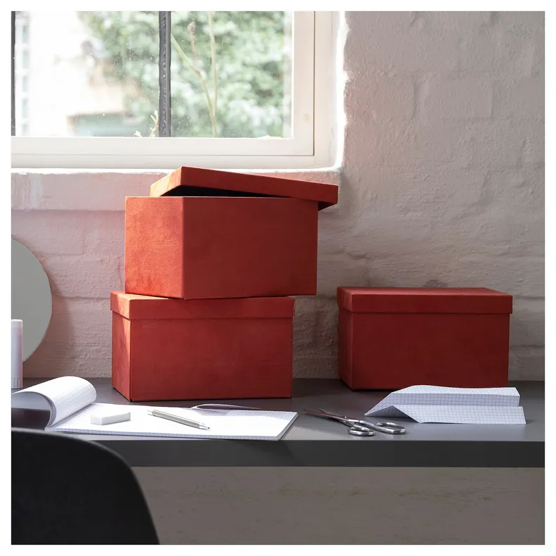 IKEA GJÄTTA ГЙЕТТА, коробка для зберігання з кришкою, коричнево-червоний оксамит, 18x25x15 см 905.704.30 фото №3