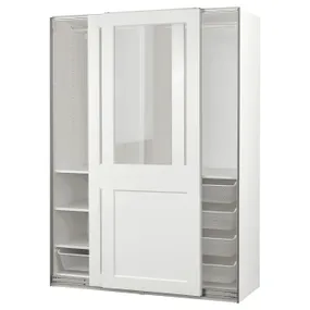 IKEA PAX ПАКС / GRIMO ГРІМО, гардероб із розсувними дверцятами, біле / прозоре скло біле, 150x66x201 см 395.022.70 фото