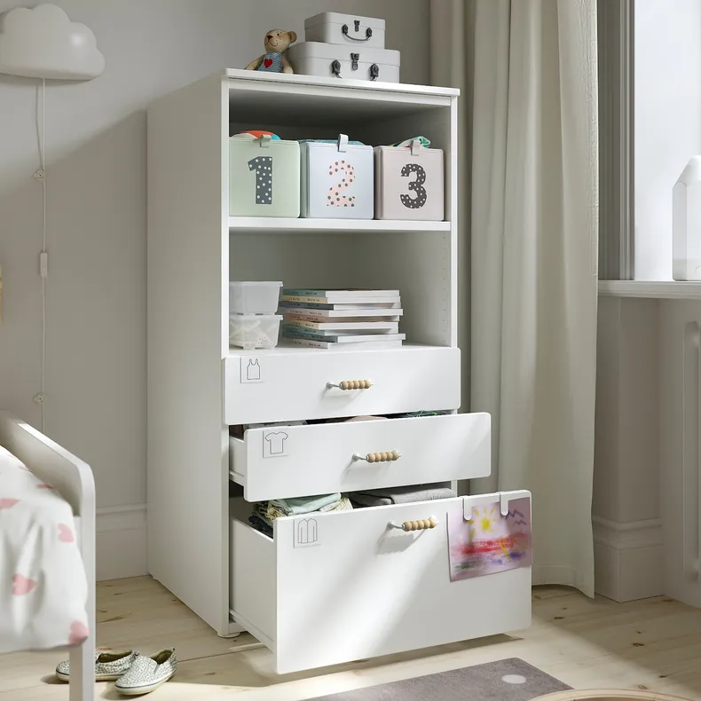 IKEA SMÅSTAD СМОСТАД / PLATSA ПЛАТСА, книжкова шафа, білий білий / з 3 шухлядами, 60x57x123 см 493.878.06 фото №4