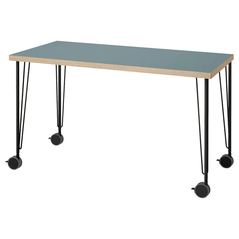 IKEA LAGKAPTEN ЛАГКАПТЕН / KRILLE КРІЛЛЕ, письмовий стіл, сіро-бірюзовий / чорний, 120x60 см 695.233.65 фото №1