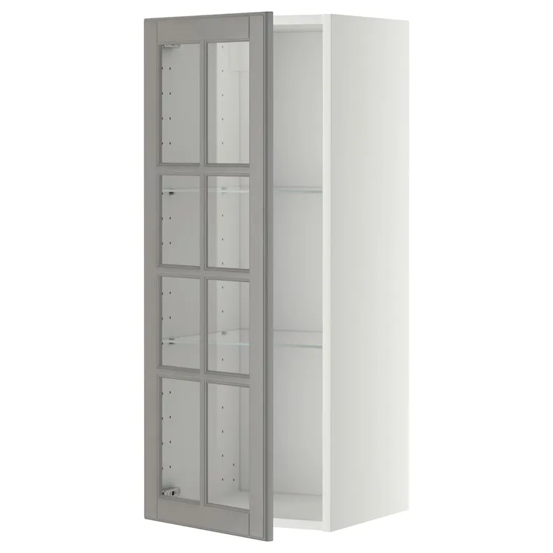 IKEA METOD МЕТОД, навісна шафа,полиці / скляні дверцята, білий / сірий Бодбін, 40x100 см 393.949.54 фото №1