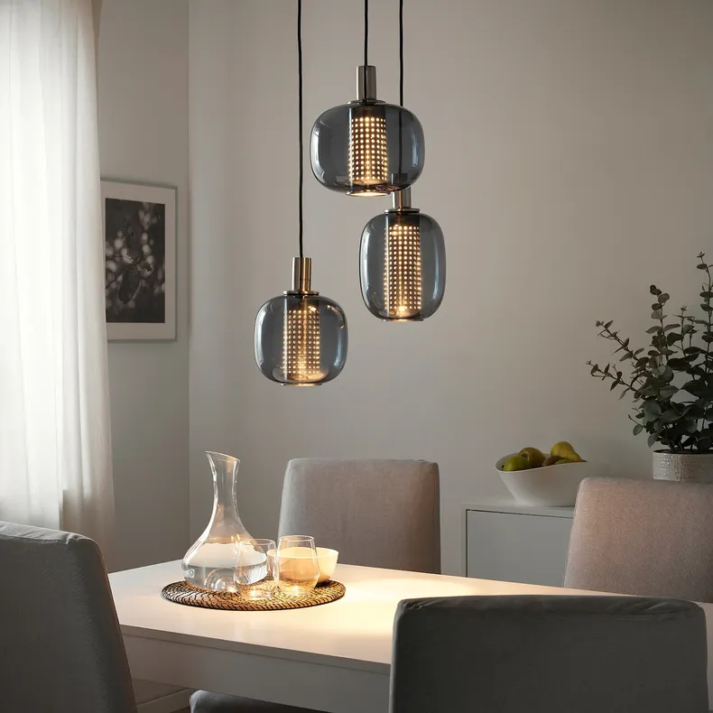 IKEA HÖGVIND ХЕГВІНД, підвісний світильник з 3 лампами, нікельоване / сіре скло, 41 см 504.929.29 фото №2