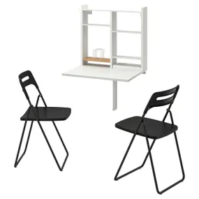 IKEA NORBERG НОРБЕРГ / NISSE НІССЕ, стіл+2 стільці, білий/чорний 594.813.23 фото