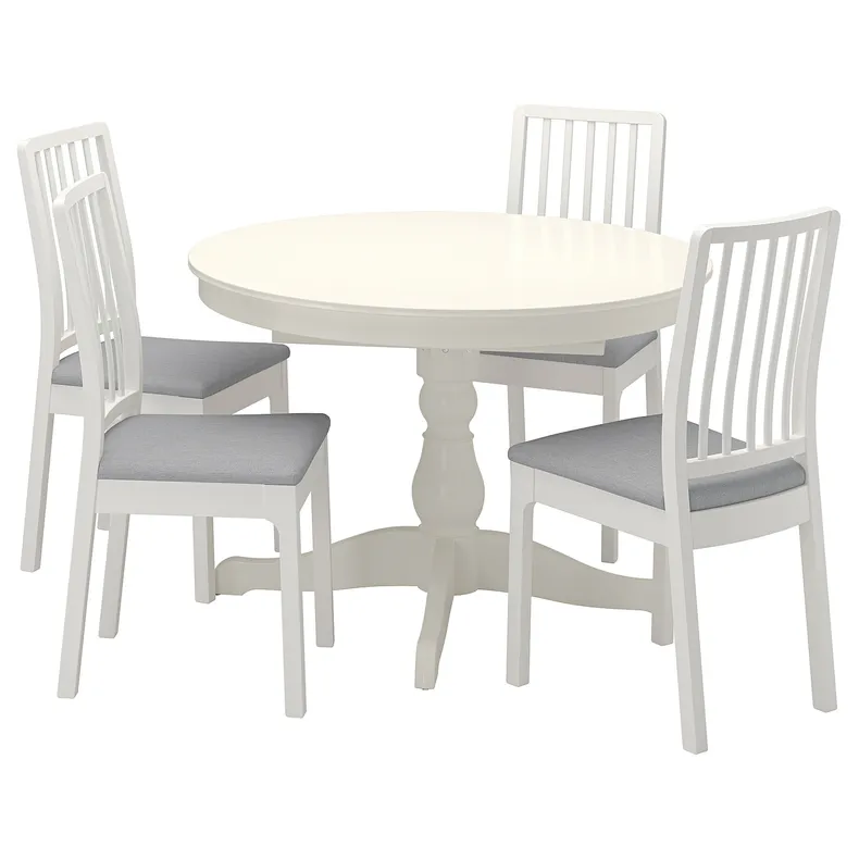 IKEA INGATORP ІНГАТОРП / EKEDALEN ЕКЕДАЛЕН, стіл+4 стільці, білий білий / ОРРСТА світло-сірий, 110 / 155 см 194.827.01 фото №1