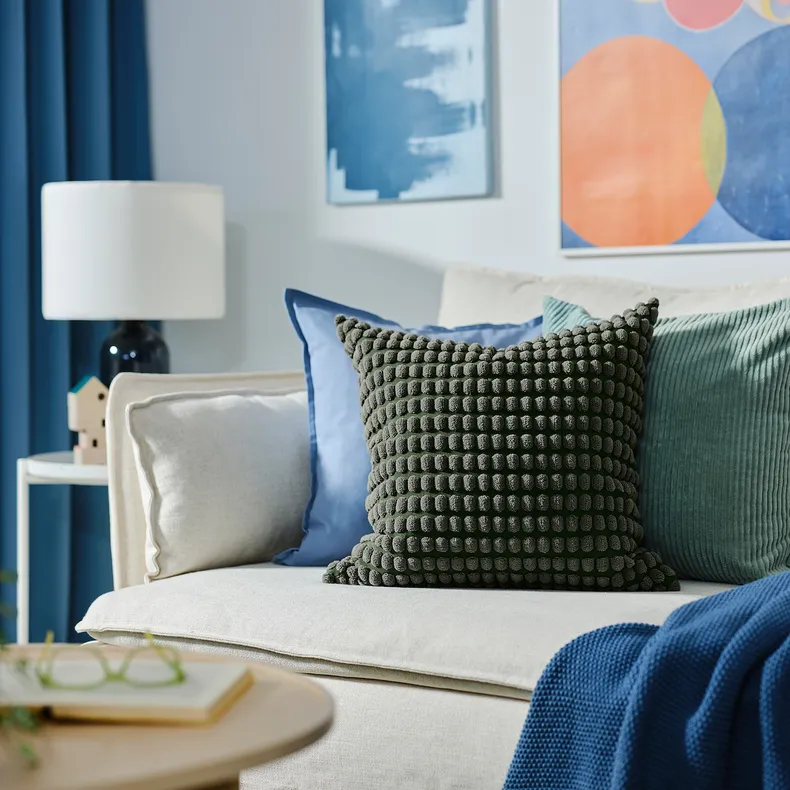 IKEA SVARTPOPPEL СВАРТПОППЕЛ, чохол на подушку, сіро-зелений, 50x50 см 905.430.07 фото №3