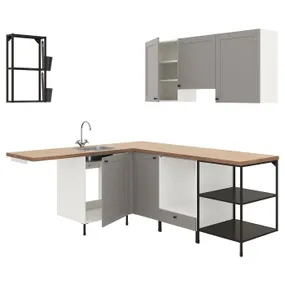 IKEA ENHET ЭНХЕТ, угловая кухня, антрацит/серый каркас 093.379.98 фото
