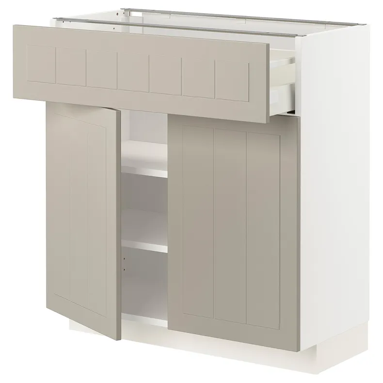 IKEA METOD МЕТОД / MAXIMERA МАКСИМЕРА, напольный шкаф с ящиком / 2дверцами, белый / Стенсунд бежевый, 80x37 см 294.560.80 фото №1