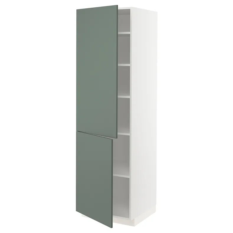 IKEA METOD МЕТОД, высокий шкаф с полками / 2 дверцы, белый / бодарский серо-зеленый, 60x60x200 см 294.666.06 фото №1