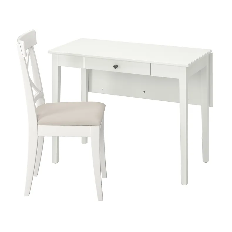 IKEA IDANÄS ИДАНЭС / INGOLF ИНГОЛЬФ, стол и 1 стул, белый / бежевый 193.887.51 фото №1