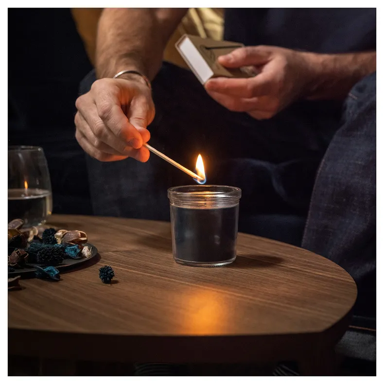 IKEA FRUKTSKOG ФРУКТСКОГ, ароматическая свеча в стакане, Ветивер и герань / черная бирюза, 20 часов. 805.558.35 фото №2