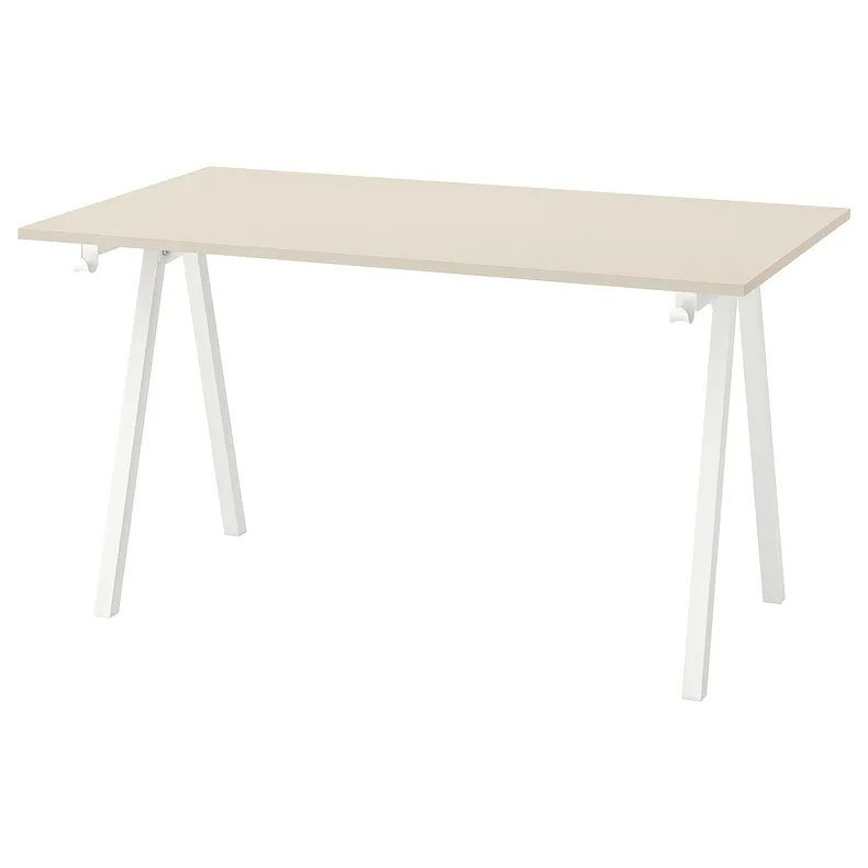IKEA TROTTEN ТРОТТЕН, письмовий стіл, бежевий / білий, 140x80 см 994.342.59 фото №1