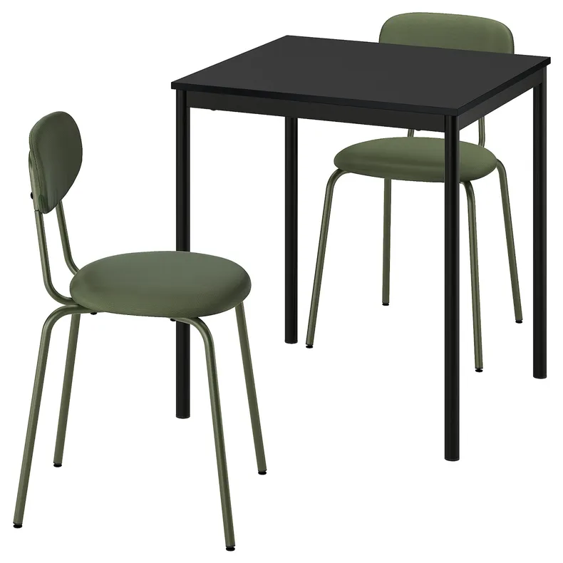 IKEA SANDSBERG САНДСБЕРГ / ÖSTANÖ ЕСТАНЕ, стіл+2 стільці, чорний чорний/Нагадати глибокий зелений, 67 см 395.694.73 фото №1