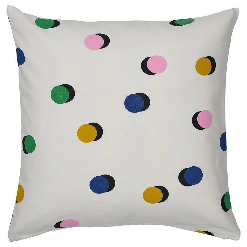 IKEA RUNDKRASSING РУНДКРАССИНГ, чехол на подушку, Белые разноцветные/нарисованные точки, 50x50 см 305.828.03 фото №1