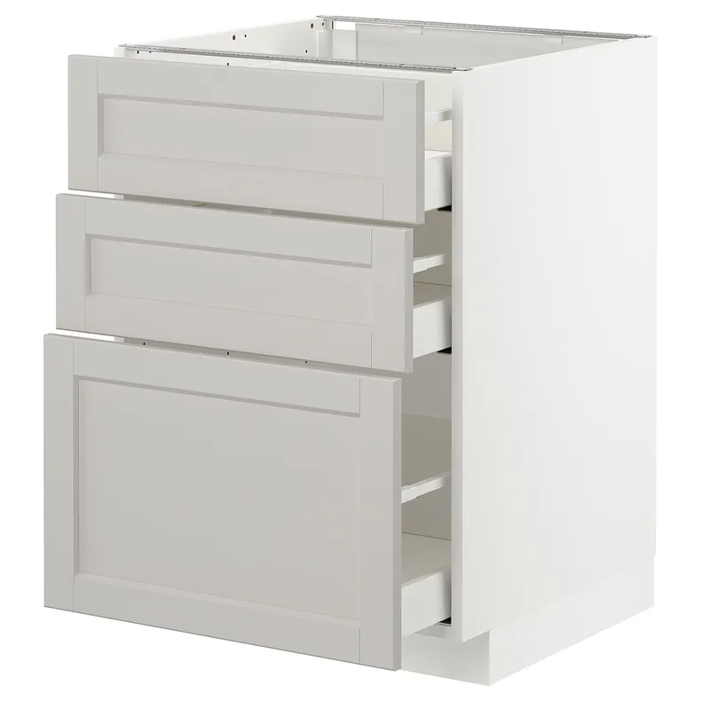 IKEA METOD МЕТОД / MAXIMERA МАКСИМЕРА, напольный шкаф с 3 ящиками, белый / светло-серый, 60x60 см 392.742.30 фото №1