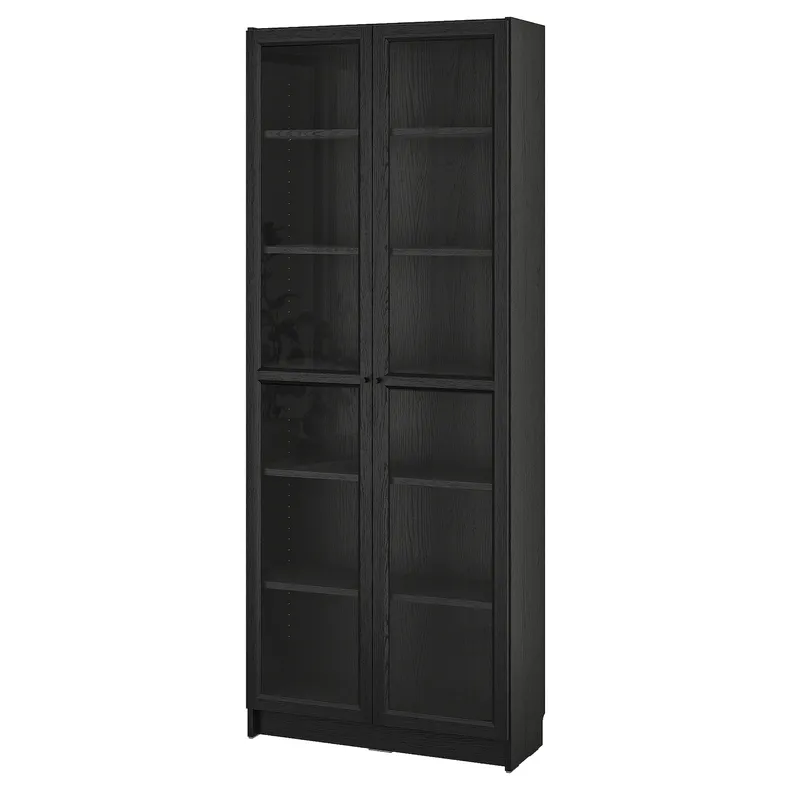 IKEA BILLY БІЛЛІ / OXBERG ОКСБЕРГ, книжкова шафа зі склян дверц, чорний під дуб, 80x30x202 см 594.833.17 фото №1