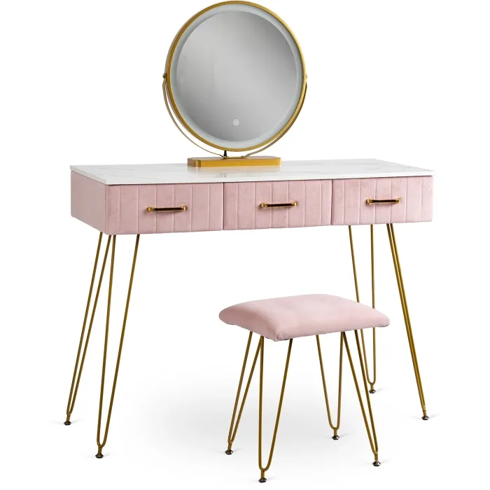 Туалетний столик з кріслом MEBEL ELITE SANDY, рожевий / золотий фото №1