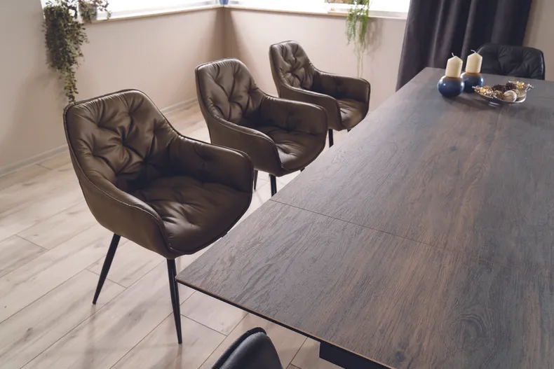 Стол обеденный раскладной SIGNAL SALVADORE, коричневый эффект дерева / черный мат, 90x180 фото №13