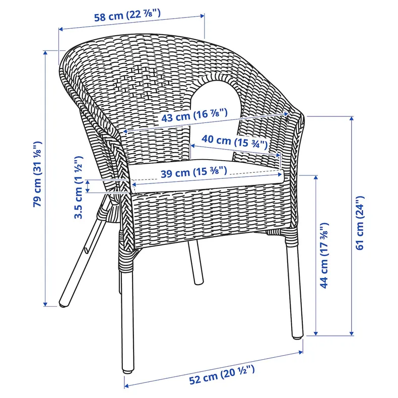 IKEA AGEN АГЕН, крісло з подушкою, ротанг / НОРНА натуральний 193.907.73 фото №5