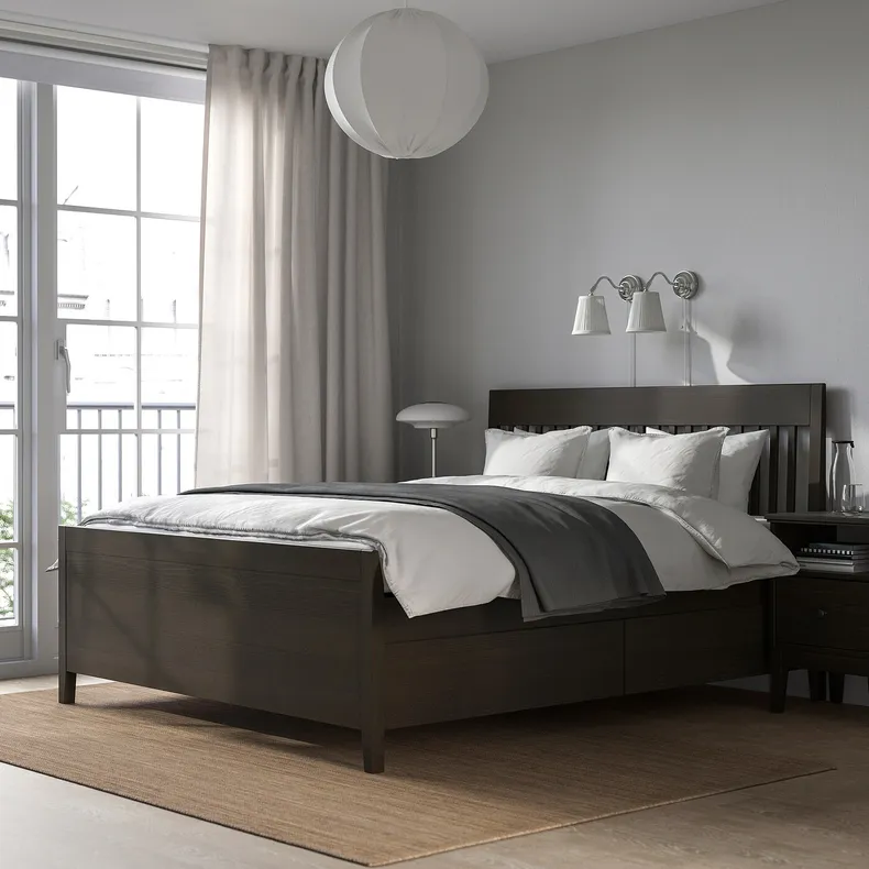 IKEA IDANÄS ИДАНЭС, каркас кровати с ящиками, тёмно-коричневый с пятнами, 140x200 см 204.588.61 фото №3