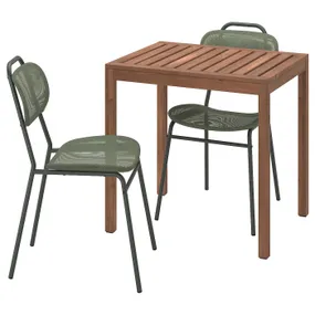 IKEA NÄMMARÖ НЕММАРЕ / ENSHOLM ЕНСХОЛЬМ, стіл+2 стільці, вуличний світло-коричнева морилка/зелений, 75 см 595.447.40 фото