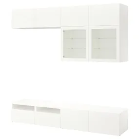 IKEA BESTÅ БЕСТО, шкаф для ТВ, комбин / стеклян дверцы, белый / Лапвикен белое прозрачное стекло, 240x42x231 см 494.121.65 фото