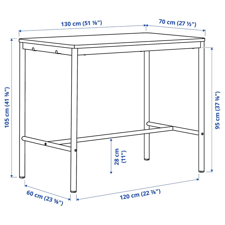IKEA TOMMARYD ТОММАРЮД, стіл, Шпон дуба тонований білий / антрацит, 130x70x105 см 493.875.28 фото №4