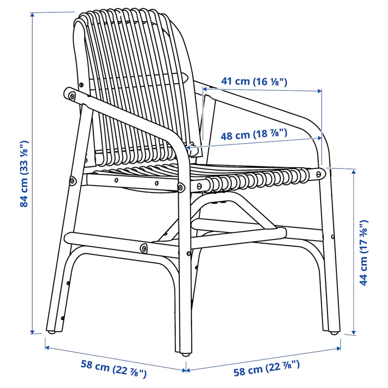 IKEA SALNÖ САЛЬНО / GRYTTOM ГРЮТТОМ, стул с подушкой, подлокотник из ротанга/натуральный гранулят 895.646.04 фото №2