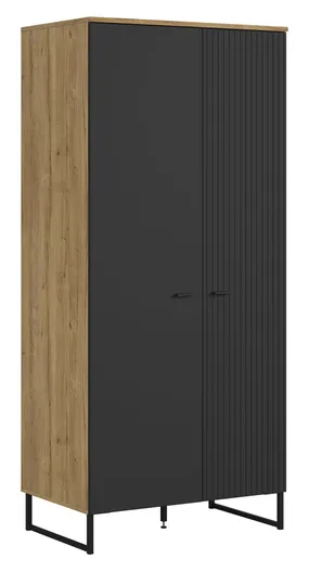 BRW Шкаф двухдверный Zenda 90 см металлические ножки дуб ватерфорд/черный, дуб уотерфорд/черный SZF2D/U-DWF/CA фото