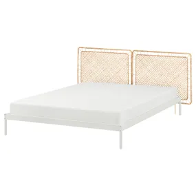 IKEA VEVELSTAD ВЕВЕЛЬСТАД, каркас ліжка з 2 узголів’ями, білий / ТОЛЬКНІНГ ротанг, 160x200 см 394.417.38 фото