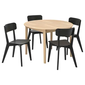 IKEA SKANSNÄS СКАНСНЕС / LISABO ЛІСАБО, стіл+4 стільці, шпон світлого бука / чорний, 115 / 170 см 995.614.88 фото