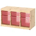 IKEA TROFAST ТРУФАСТ, комбінація для зберіган +контейнери, світла сосна, пофарбована в білий/світло-червоний колір, 93x44x52 см 195.332.58 фото thumb №1