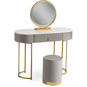 Туалетный столик с пуфом MEBEL ELITE SARAH, Серый / Золотой фото