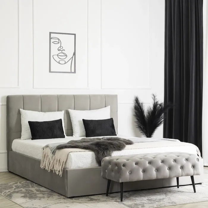 Кровать двуспальная бархатная MEBEL ELITE PANAMA Velvet, 160x200 см, Серый фото №2