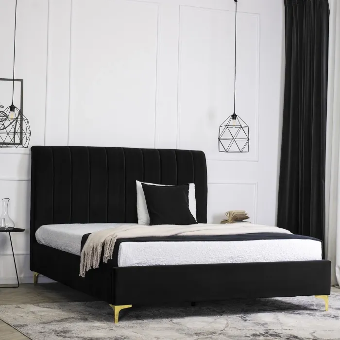 Кровать двуспальная бархатная MEBEL ELITE MARCELO Velvet, 160x200 см, черный фото №2
