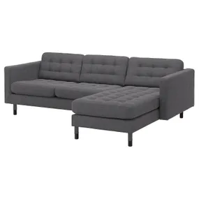 IKEA LANDSKRONA ЛАНДСКРУНА, 3-місний диван із кушеткою, Gunnared темно-сірий / дерево / чорний 494.442.27 фото